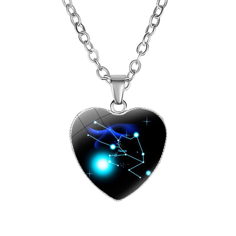 Enfants fille collier avec pendentif en forme de coeur astrologique zodiaque signe zodiaque cristal verre Multi graphiques: 2C