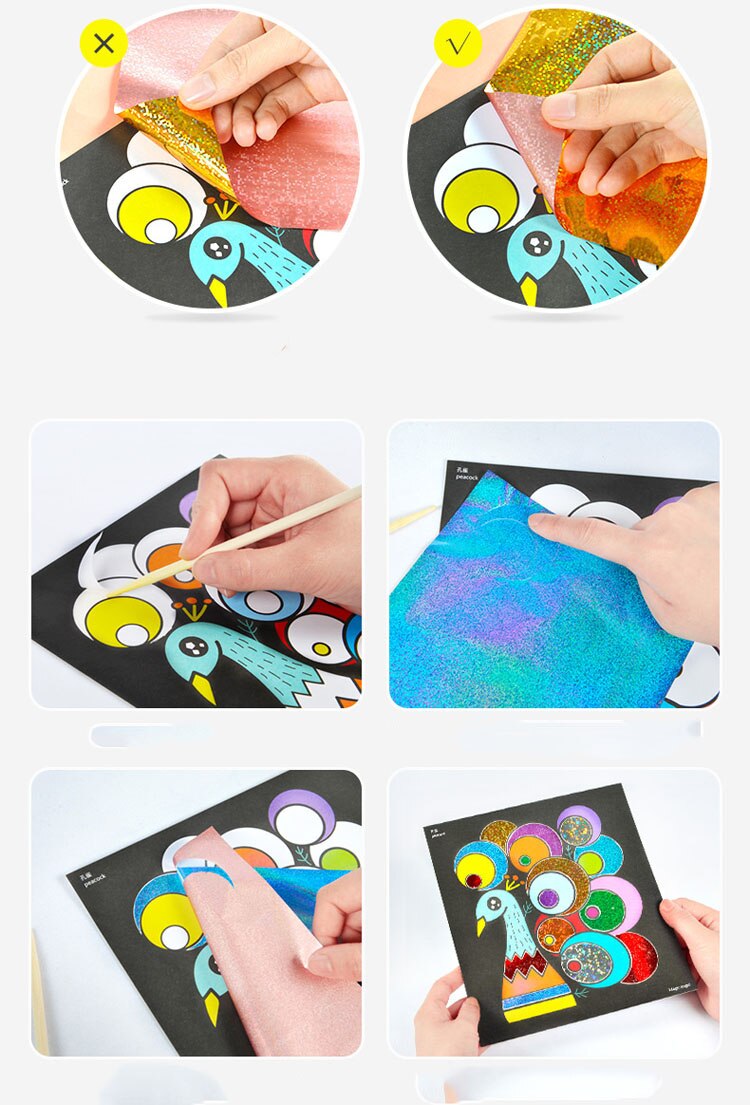 Children Magic Color Paper DIY Art Craft Toy Kids Stickers Drawing Handmade Scratching Paper Craft Kindergarten Toy