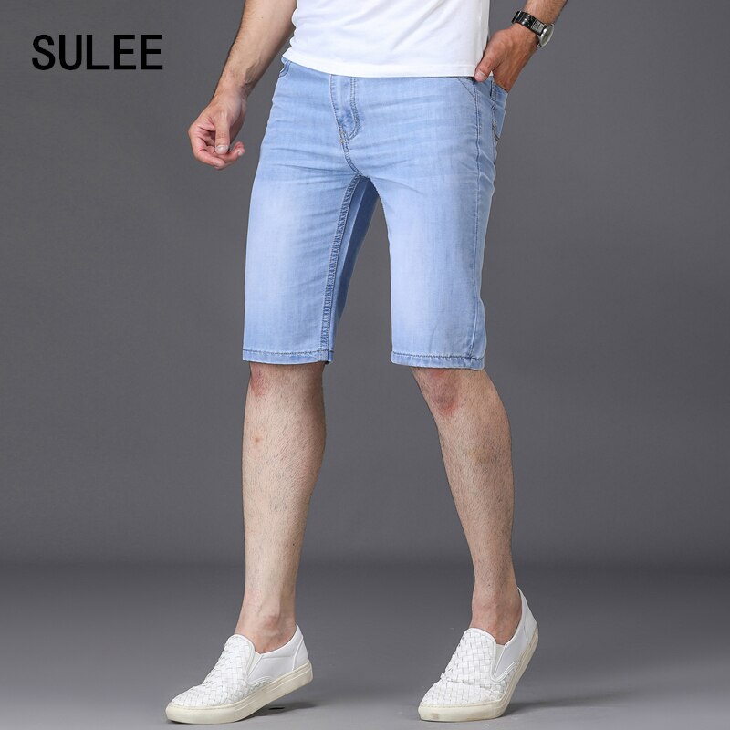 SULEE, novedad de verano , pantalones cortos de tela vaquera para hombre, pantalones cortos vaqueros elásticos ajustados informales a la , ropa de para hombre