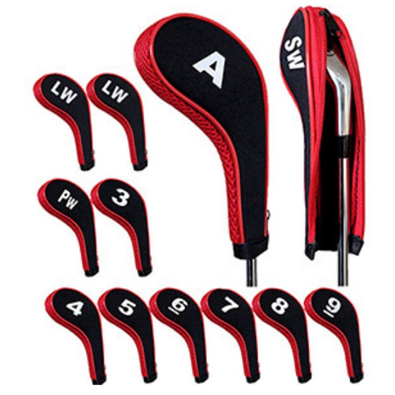 12 stuks golfclub ijzer hoofdhoes voor buiten, draagbare golfsport beschermhoes: Rood