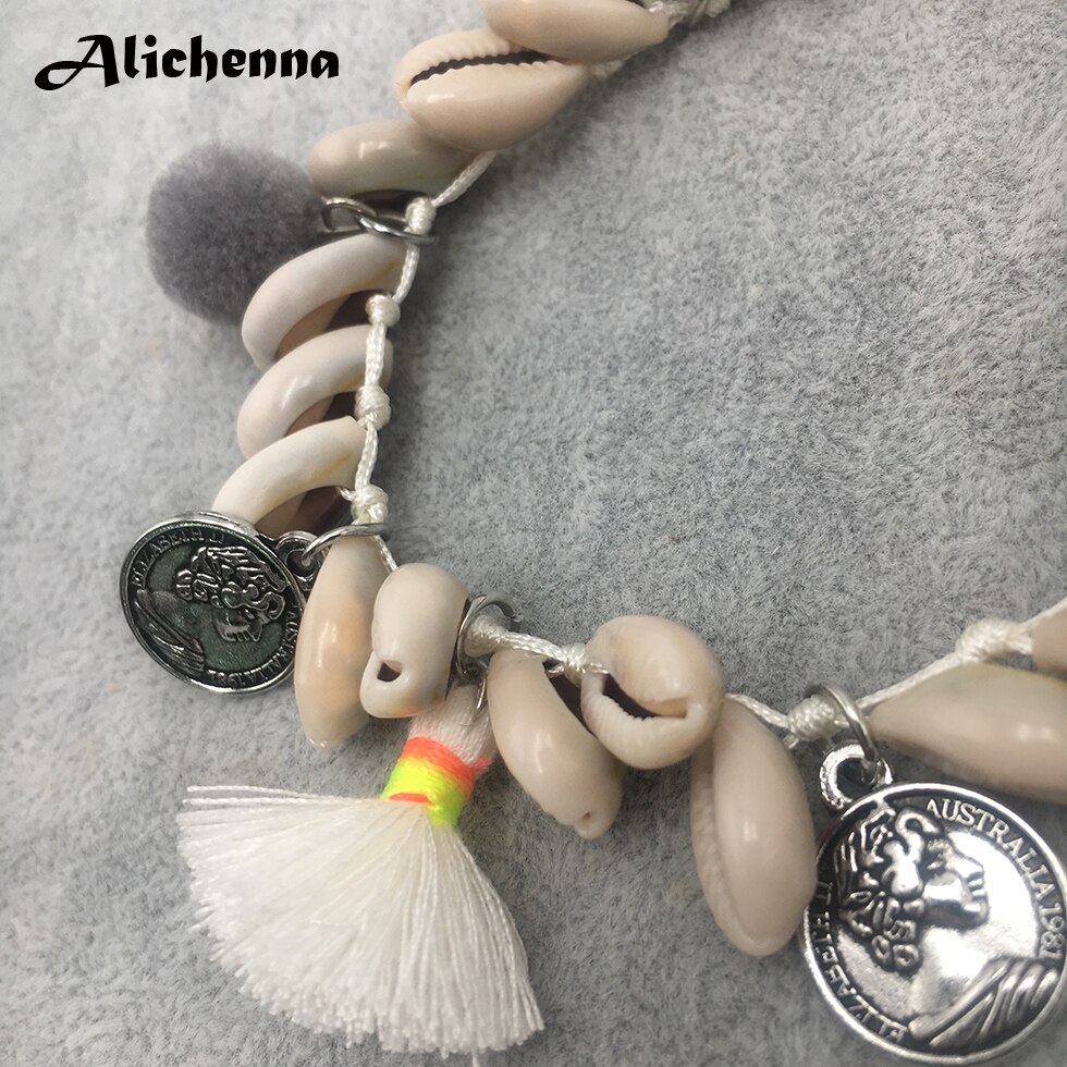 Bohemian schelpen blote voeten enkelbandjes voor vrouwen vintage schelpen enkelbandje voet touw armband kwastje legering strand enkel boho sieraden