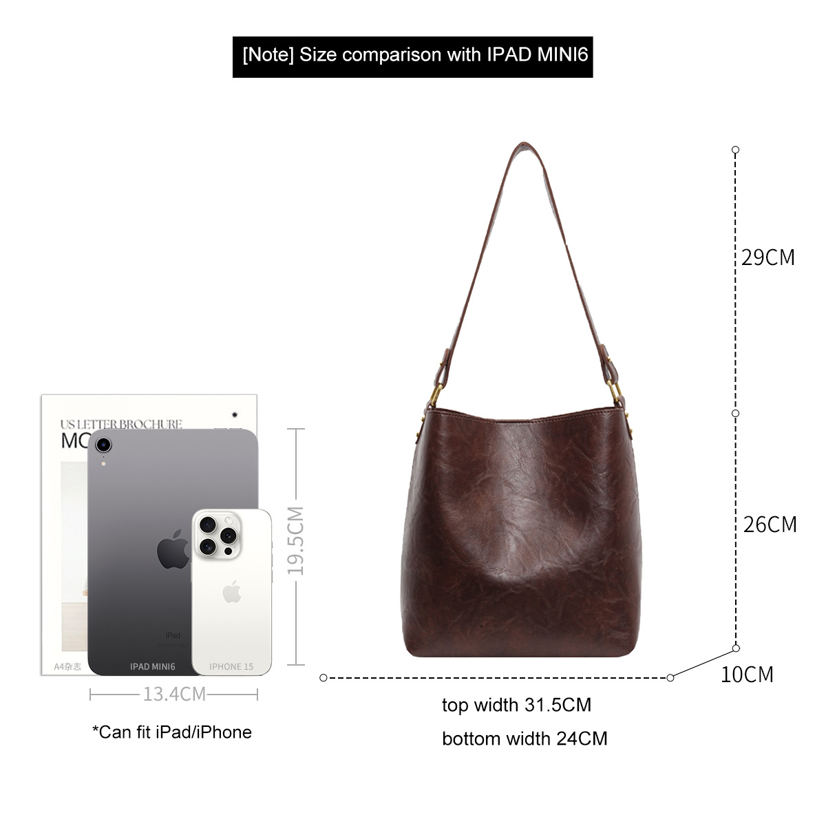 FOXER Women Simple Shoulder Hobo Bucket Bag Lady Large Capacity Daily Commuting Crossbody Handbag Tote