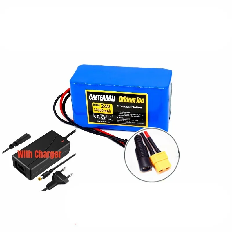 24V 30Ah 7S3P 18650 Li-Ion Battery Pack Lithium Batteries for Electric Motor Bicycle Ebike Sccooter Toys Drill With 2A Charger: Red