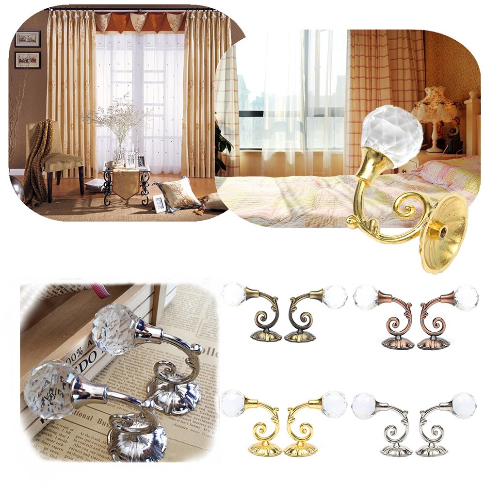 Ganchos grandes de Metal para cortina, ganchos de bola de cristal con borla para pared, soporte de suspensión, varillas de cortina, accesorios de almacenamiento para el hogar, 2 unids/par