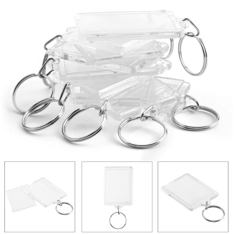 1/100PCS Transparent Acrylic Photo Frame Keychain Photoes Insert Keyrings Blank Rectangle for Double-Sided Photos DIY Supplies