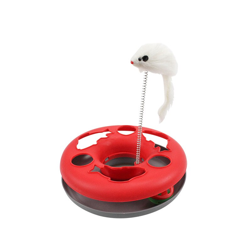 Funny cat toy for indoor cats, interactive kitten toy roller tracks with catnip, spring pet toy with exercise balls, teaser mouse: Red