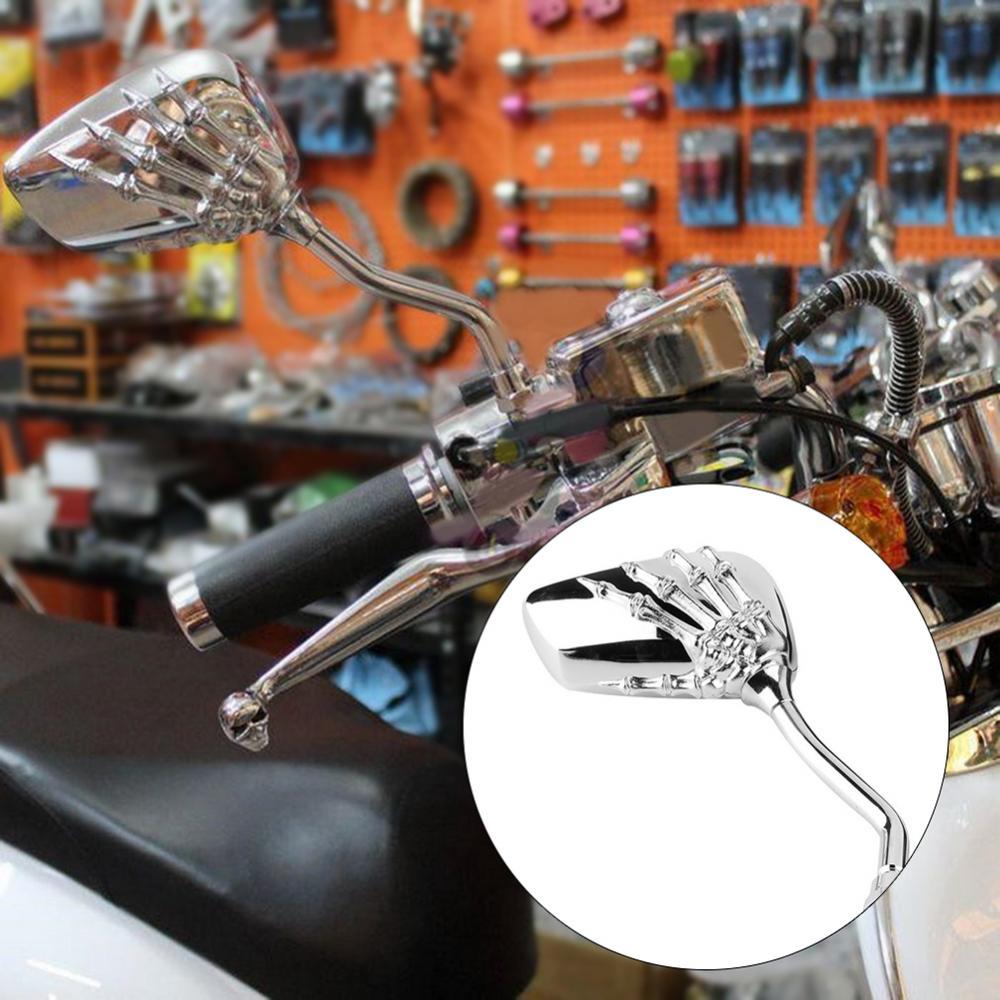 1 Paar Links Rechts Universal Motorcycle Chrome Skull Handen Side Achteruitkijkspiegels