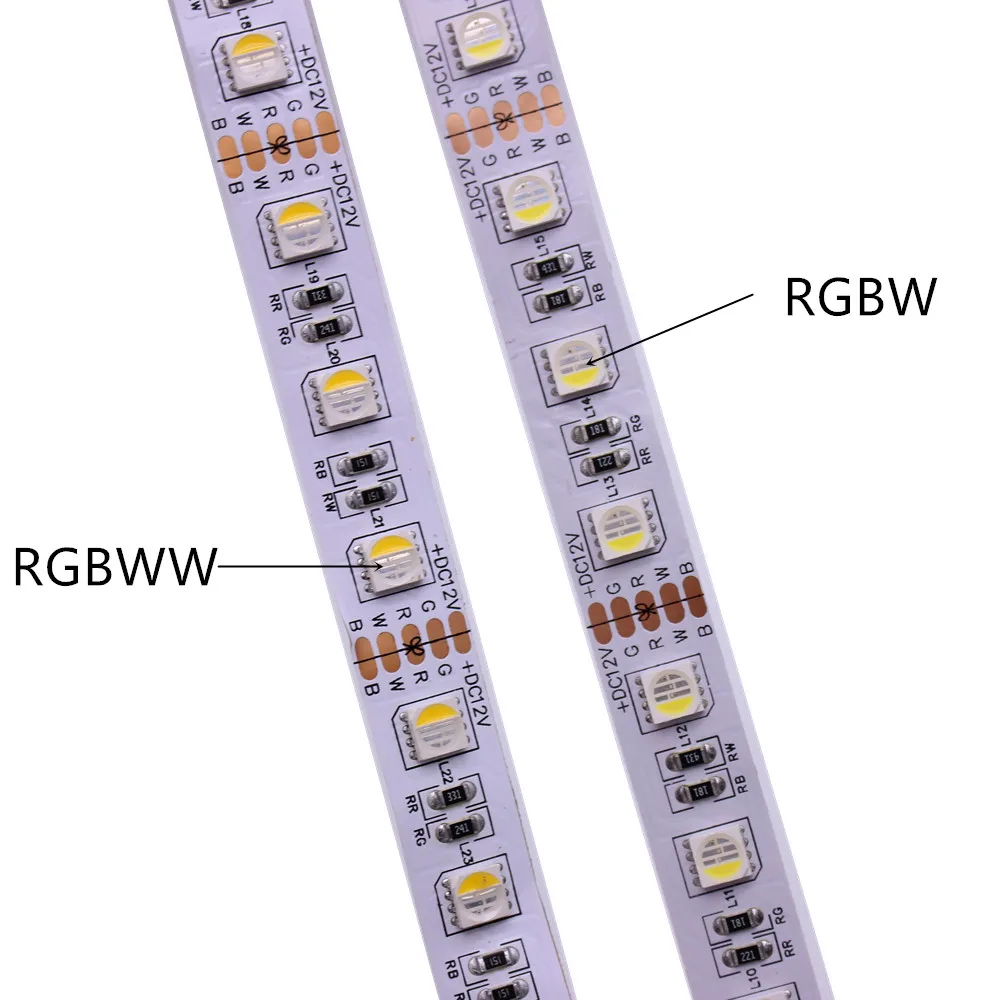 12V 24V SMD5050 RGBW RGBWW tira de LED RGB blanco cálido 4 en 1 Chip LED, 60 120 108LED/M IP20 IP65 IP67 cinta LED impermeable