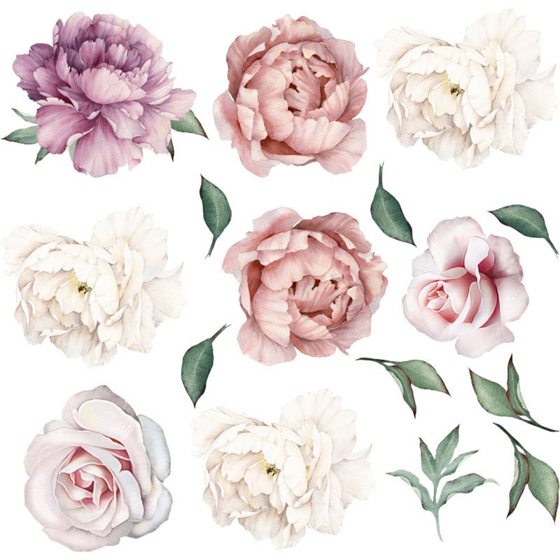 Håndmaling stil poeny blomster vægklistermærker til stuen vægmærkat baby børnehave vægmalerier piger væg dekoration plakat dekoration: Default Title