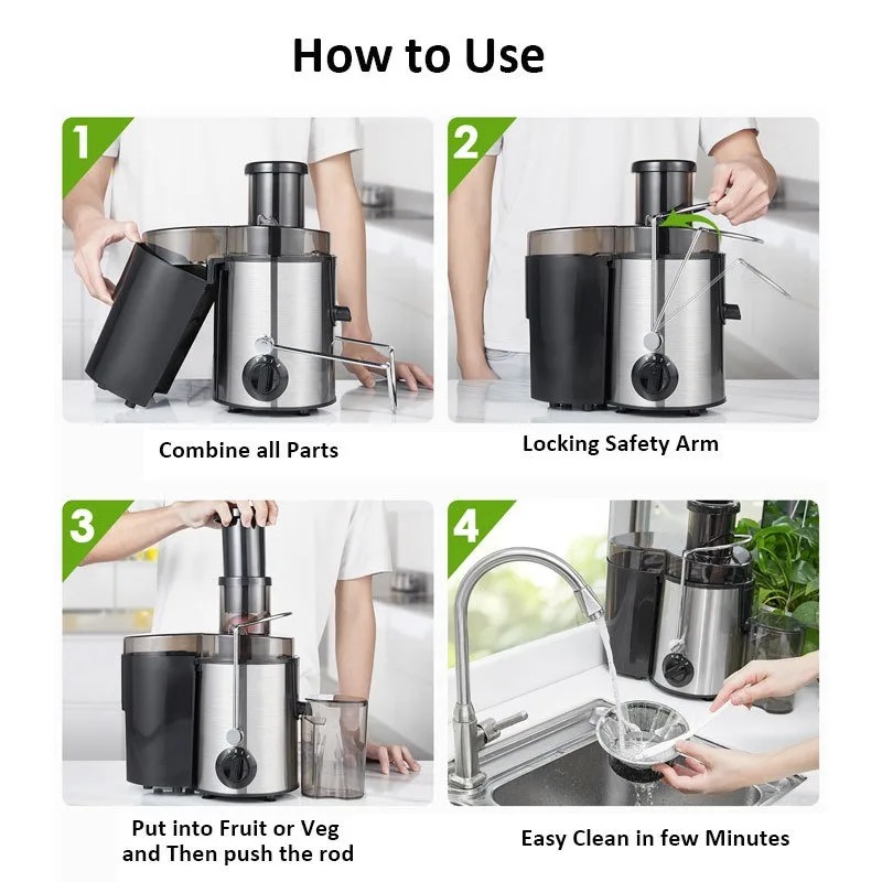 800w Stainless Steel Juicer Centrifugal Household Large Caliber Electric Juice Machine Residue Separation Vegetable Fruit Juicer