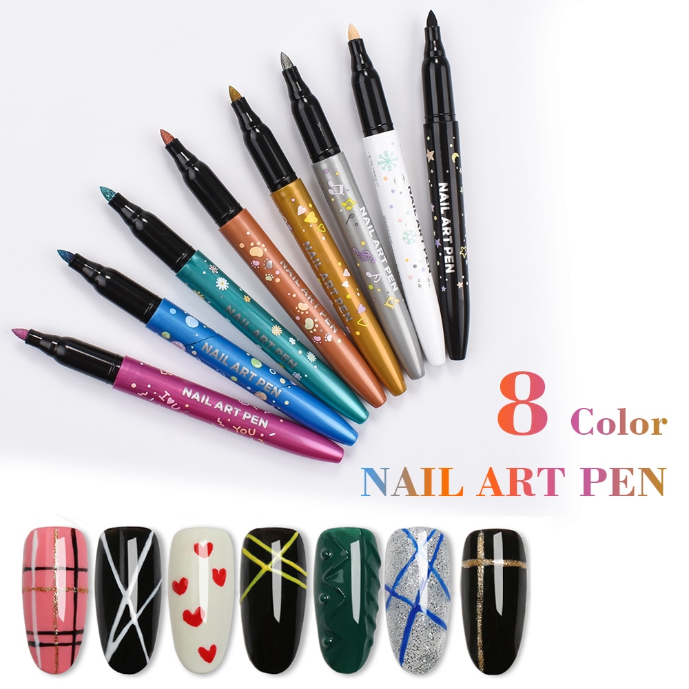 8 Colors Nail Art Pen DIY Markers Home Manicure Tool Nails Polish