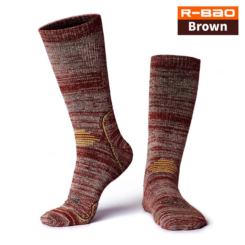 R-BAO Warm Sports Socks Men Thickening Alaska Terry Thermo Sock Skiing Outdoor Thermal Sock High Warmth Snow Hiking Sport: brown / L