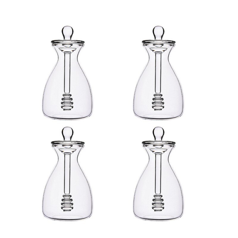 11oz/14oz Handmade Honey Jar With Dipper, Glass Made Honey Dipper And Honey Pot 4 Pack No Need to Use Spoons