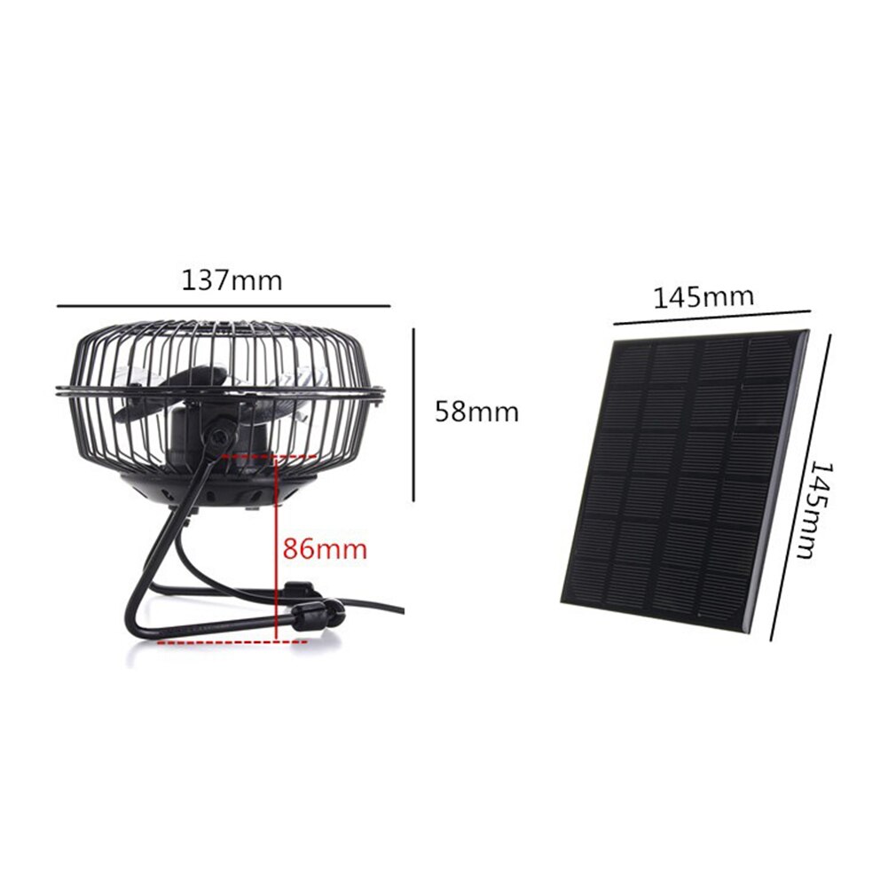 3W 6V Fan with Mini Solar Panel Ventilation Cooling Fan 4-inch Power Bank USB Port for Home Office Car