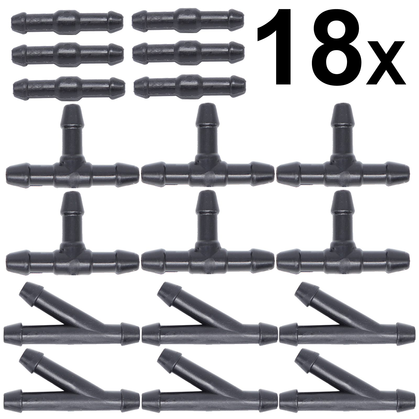 Voorruit Voorruit Ruitenwisser Water Benzine Washer Spray Jet Nozzles Tube Connector T Rechte Tee 3 Way Y Stuk Universele: 18Pc