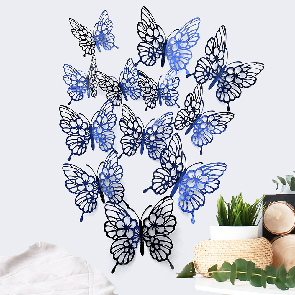 12 Pcs Gold 3D Hollow Butterfly Wall Sticker For Wedding Decoration Decals Living Room Home Decor Butterflies Garden Stickers: Burgundy