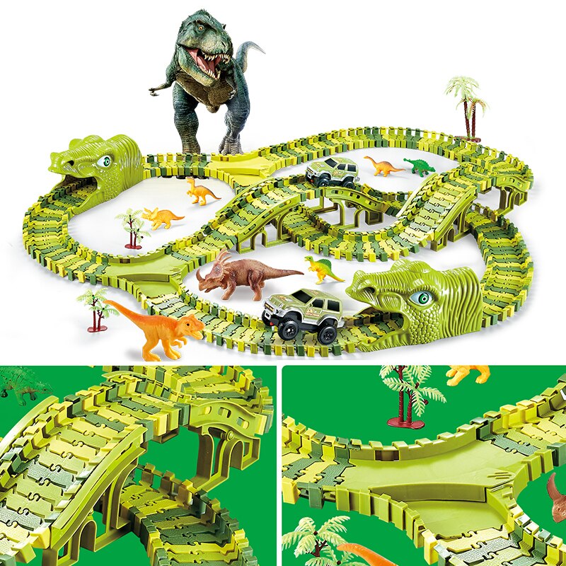Dinosaurus Spoorweg Speelgoed Auto Spoor Racing Spoor Speelgoed Set Educatief Bocht Flexibele Race Track Flash Light Auto Speelgoed Voor Kinderen jongens