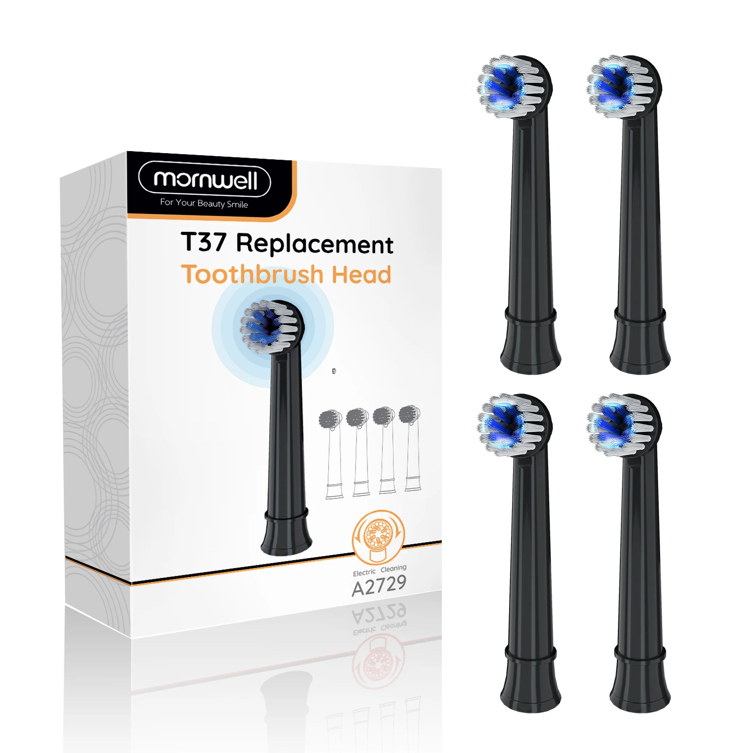 4PCS A2729 Replaceable brush head for Mornwell T37 Toothbrush: Default Title