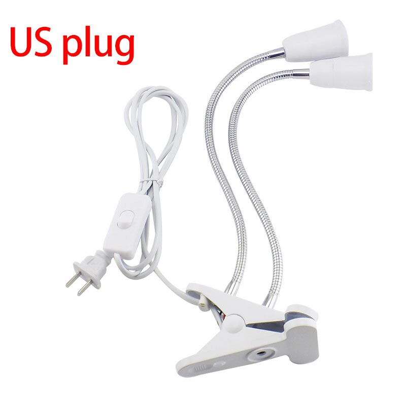 2 head E27 Flexible Lamp base holder Plugs Holder desk Clip socket EU US UK E27 for Book living room night light grow Lights: 2 head US plug