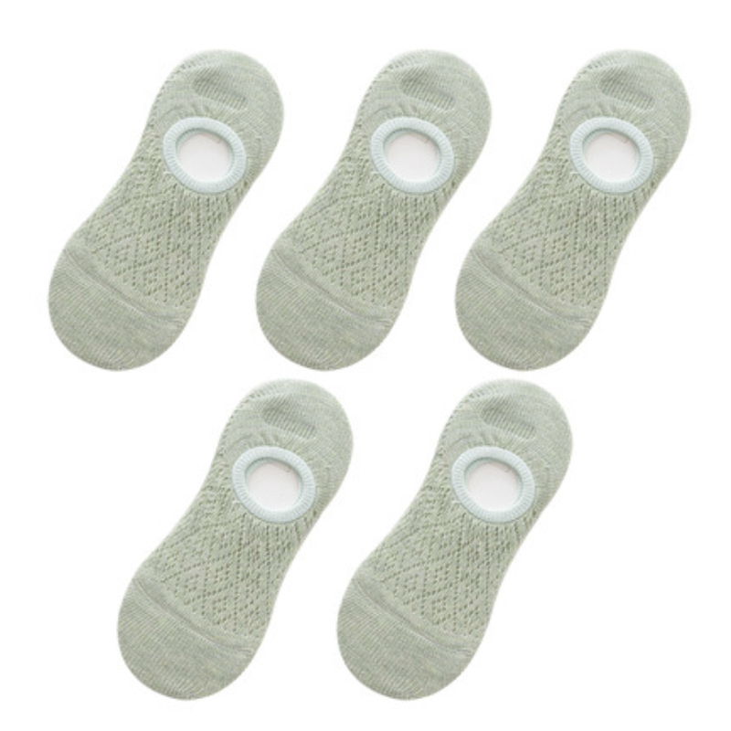 5 Pairs Women Silicone Non-slip Invisible Socks Summer Solid Color Mesh Ankle Boat Socks Female Cotton Slipper No show Socks: light green