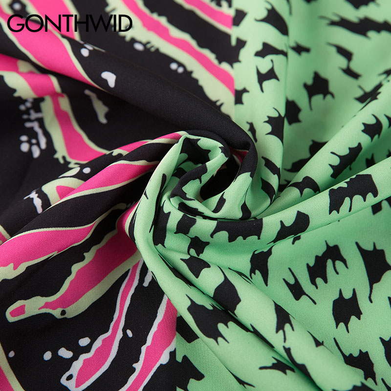Gonthwide zebra striber leopard prikker print farve blok patchwork lomme korte ærmer hawaiian skjorter sommer casual knap toppe