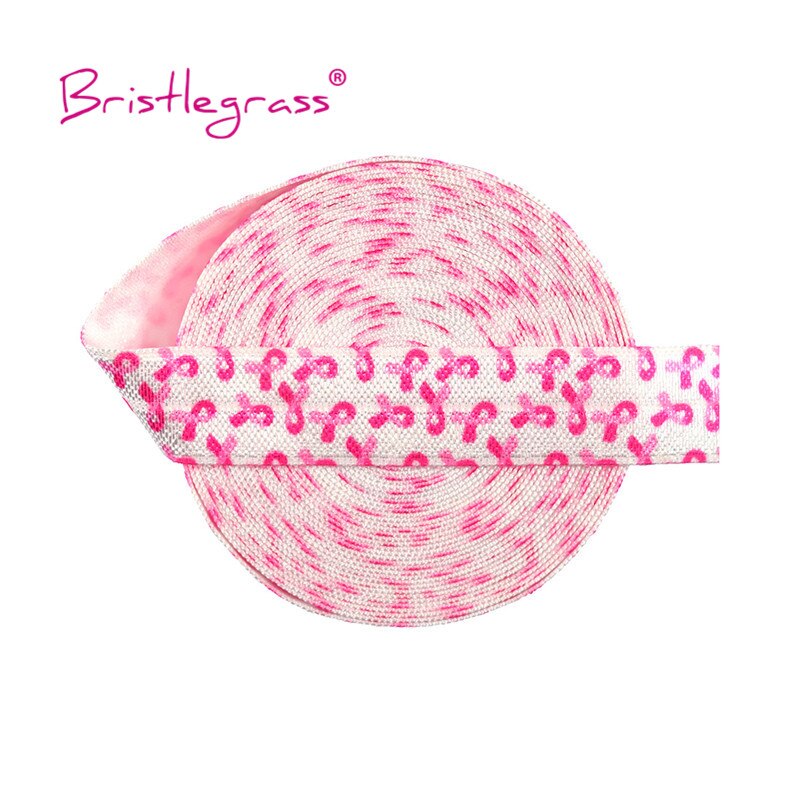 Bristlegrass 5 yard 5/8 " 15mm roze borstkanker bewustzijn print vouw over elastische foe spandex satijnen band tutu jurk naaien afwerking: Wit