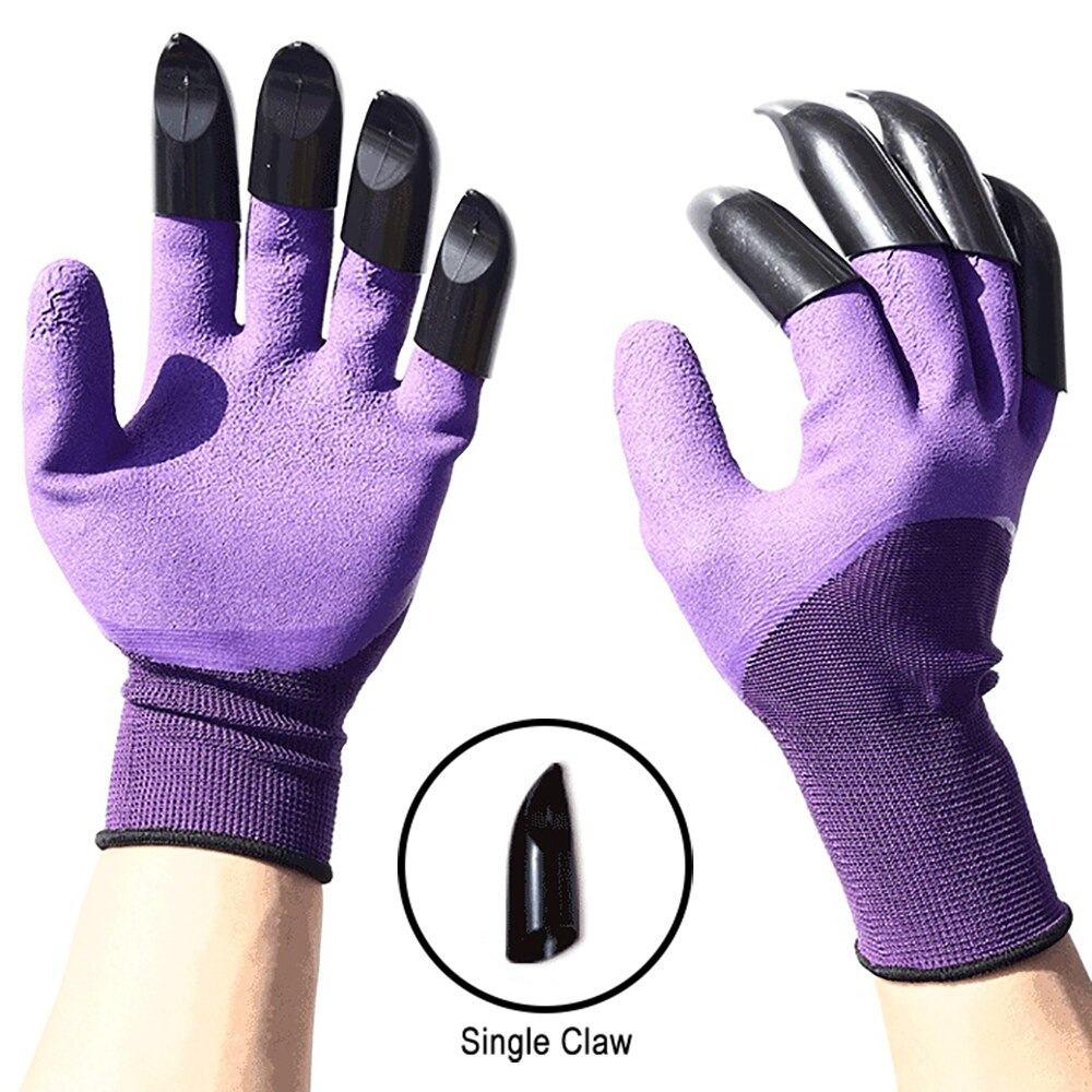 Guantes de jardín con garras de plástico ABS, manoplas de goma duraderas e impermeables para jardinería y jardín al aire libre: Purple 8 Single Claw