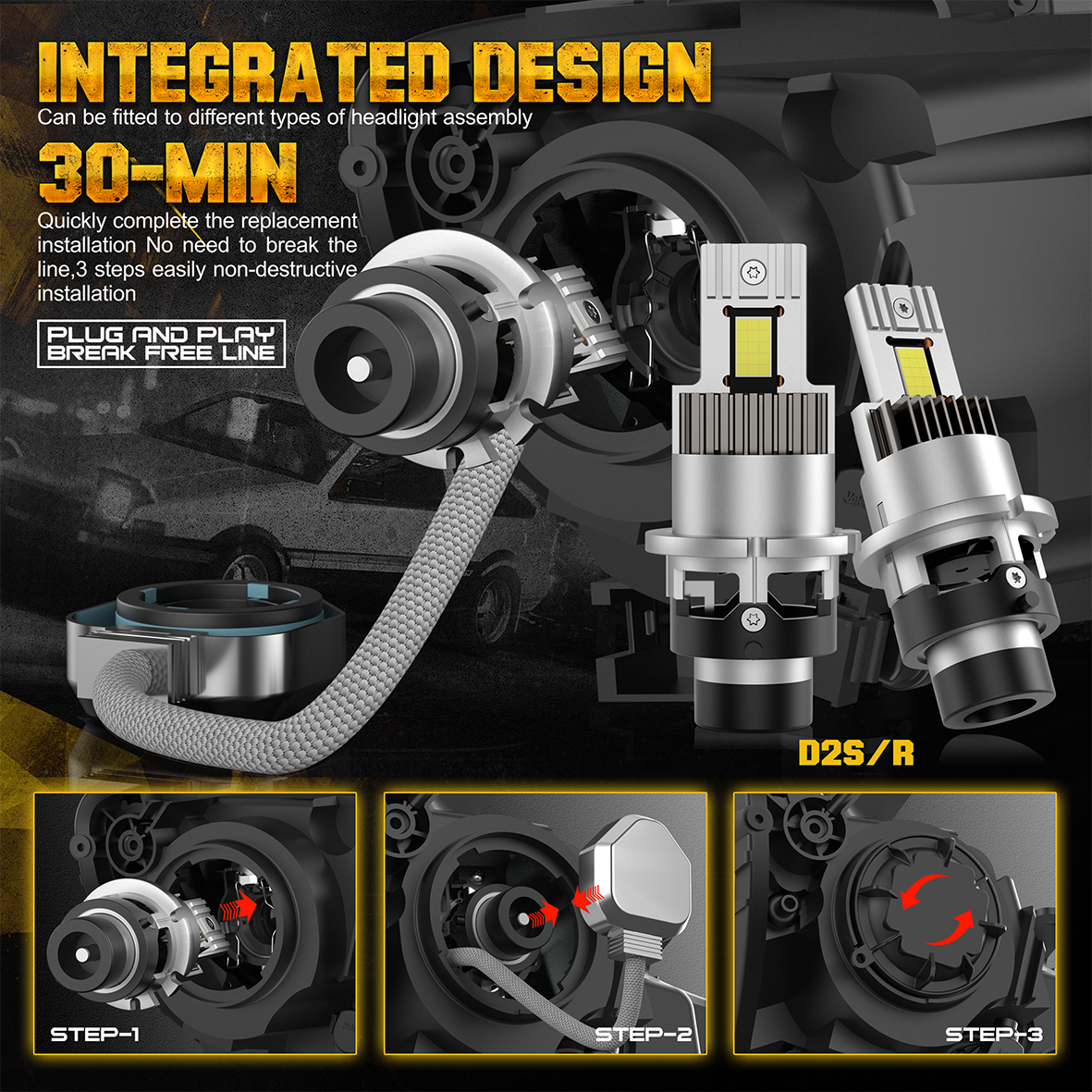 Dztr 300w d2s d4s led autokoplampen hid  d1s d3s d5s canbus  d8s d2r d4r xenonlampen turbo autolamp motorfietsverlichting plug&play