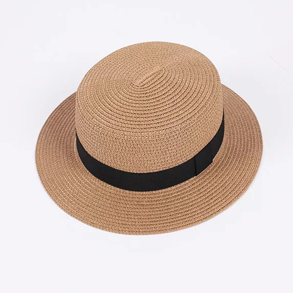 #39 bånd strå solhat åndbar stor skygge strand sommerbådsfart strandbånd rund flad top hat til kvinder: 2