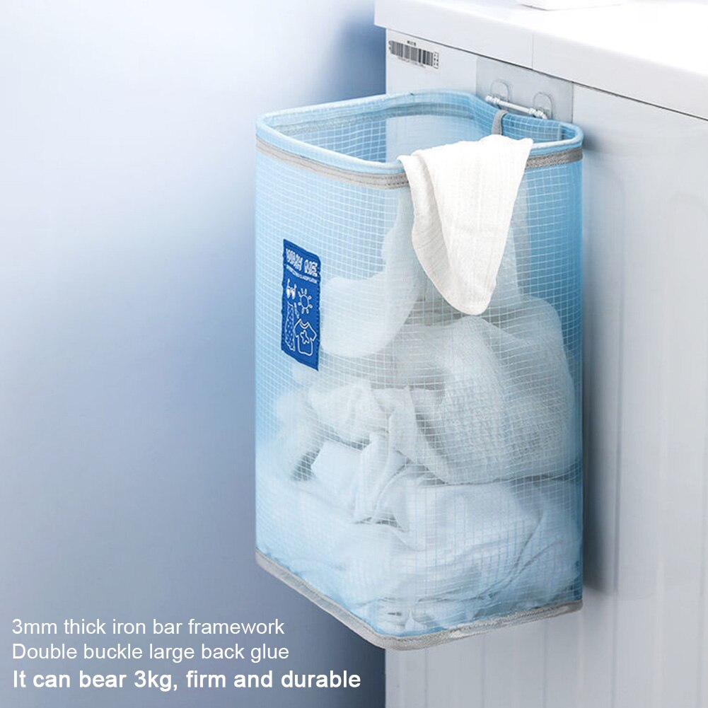 Dirty Clothes Folding Punch Free Wall Hanging Strong Bearing Home Storage Basket Laundry Hamper Organizer Mesh Bathroom Sundries