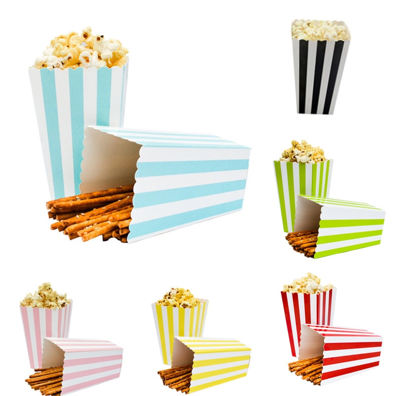 12 stk farverige stribe papir popcorn kasser bryllup dekoration pop majs favor poser jul fødselsdagsfest forsyninger