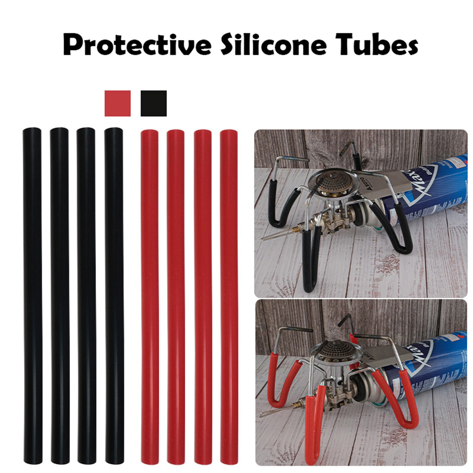 Tubos protectores de silicona para acampada, accesorio resistente al calor, soporte para cocina, 4 uds.