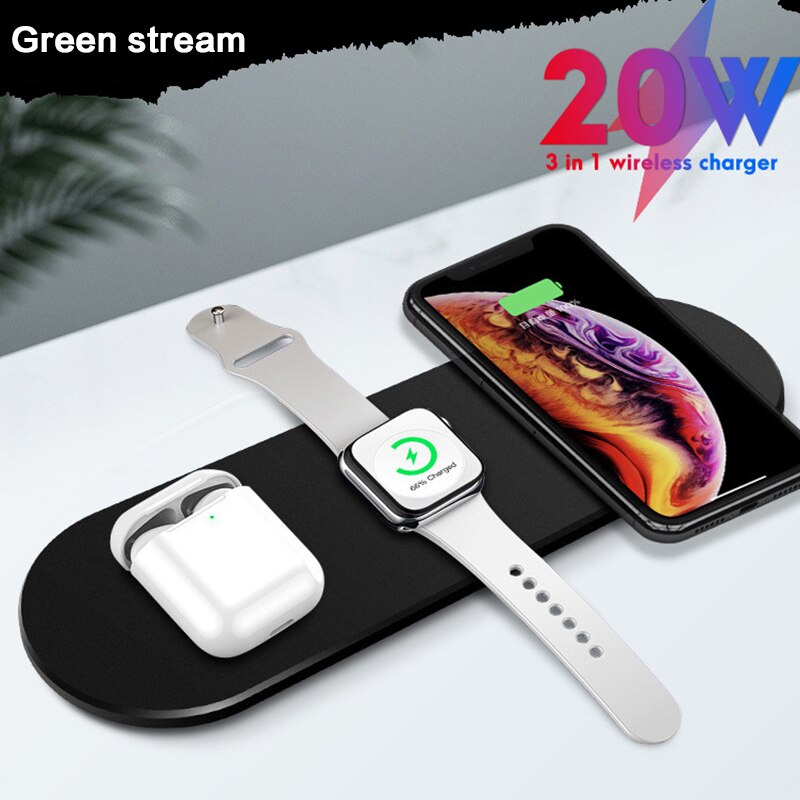 15w 3 in 1 trådlös laddare induktion laddningsplatta för iphone 11 x xs max xr airpods pro apple watch 5 4 laddnings dockningsstation