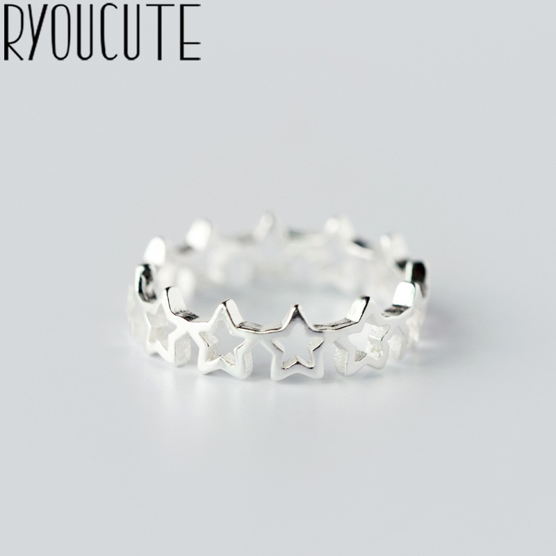 Ryoucute 100% Echt Zilver Kleur Sieraden Mode Eenvoudige Holle Ster Ringen Voor Vrouwen Bijoux Statement Antieke Ring Anillos