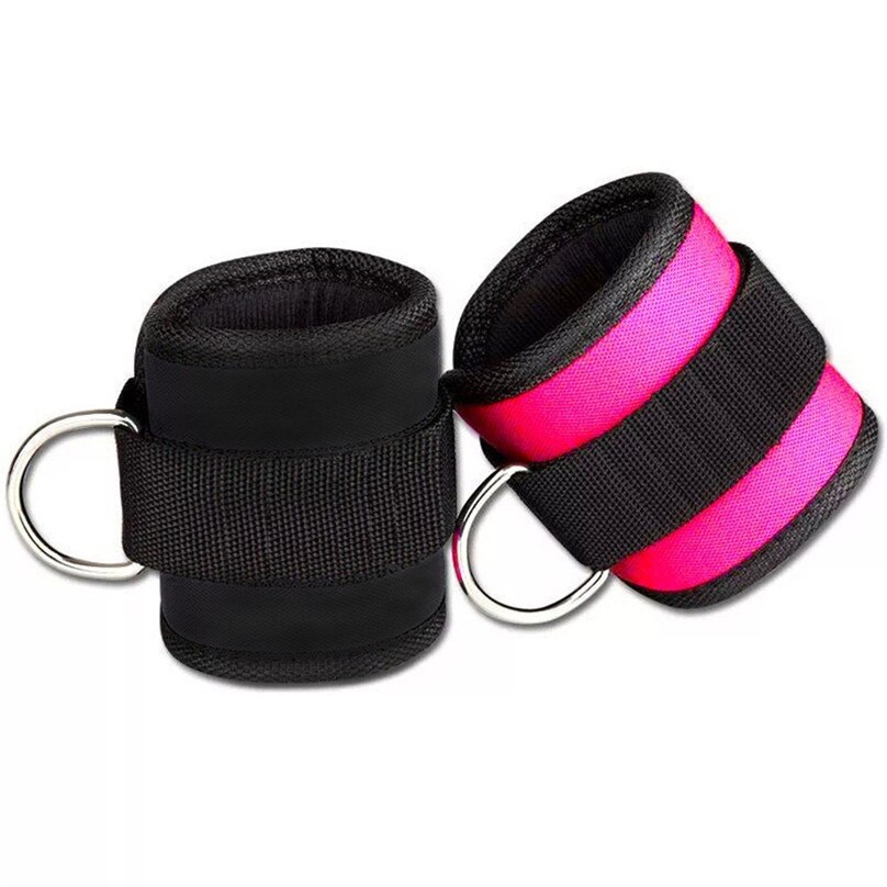 1 uds/2 uds Fitness ajustable D-anillo tobillo Pie de apoyo de tobillo Protector gimnasio pierna polea con hebilla deportes Protector para pies: Black and Pink