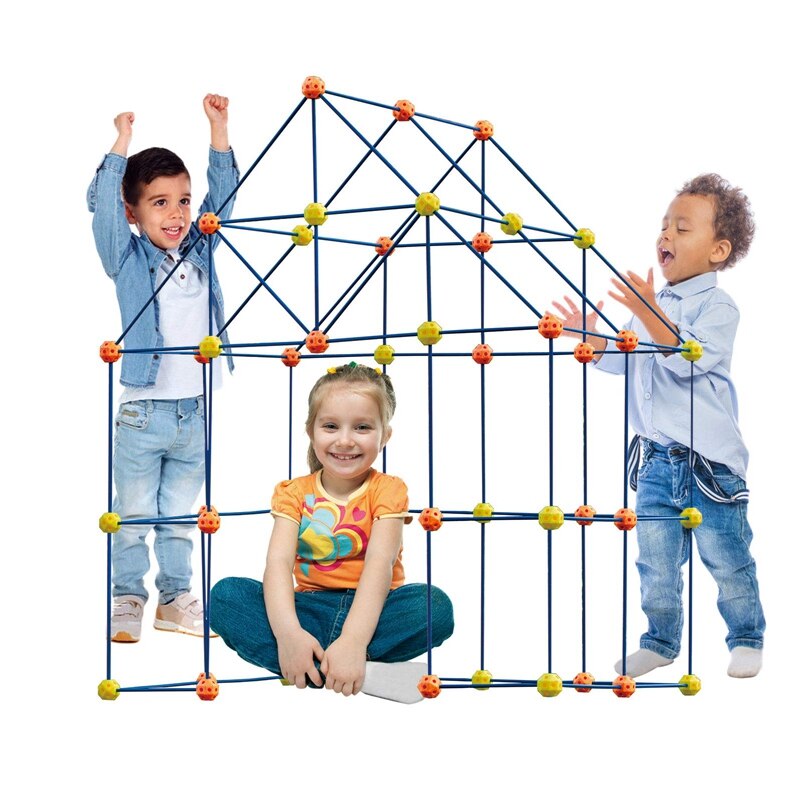 69Pcs costruzione Fort Toy fai da te gioca tenda costruzione castello Tunnel emble kit per regalo per bambini