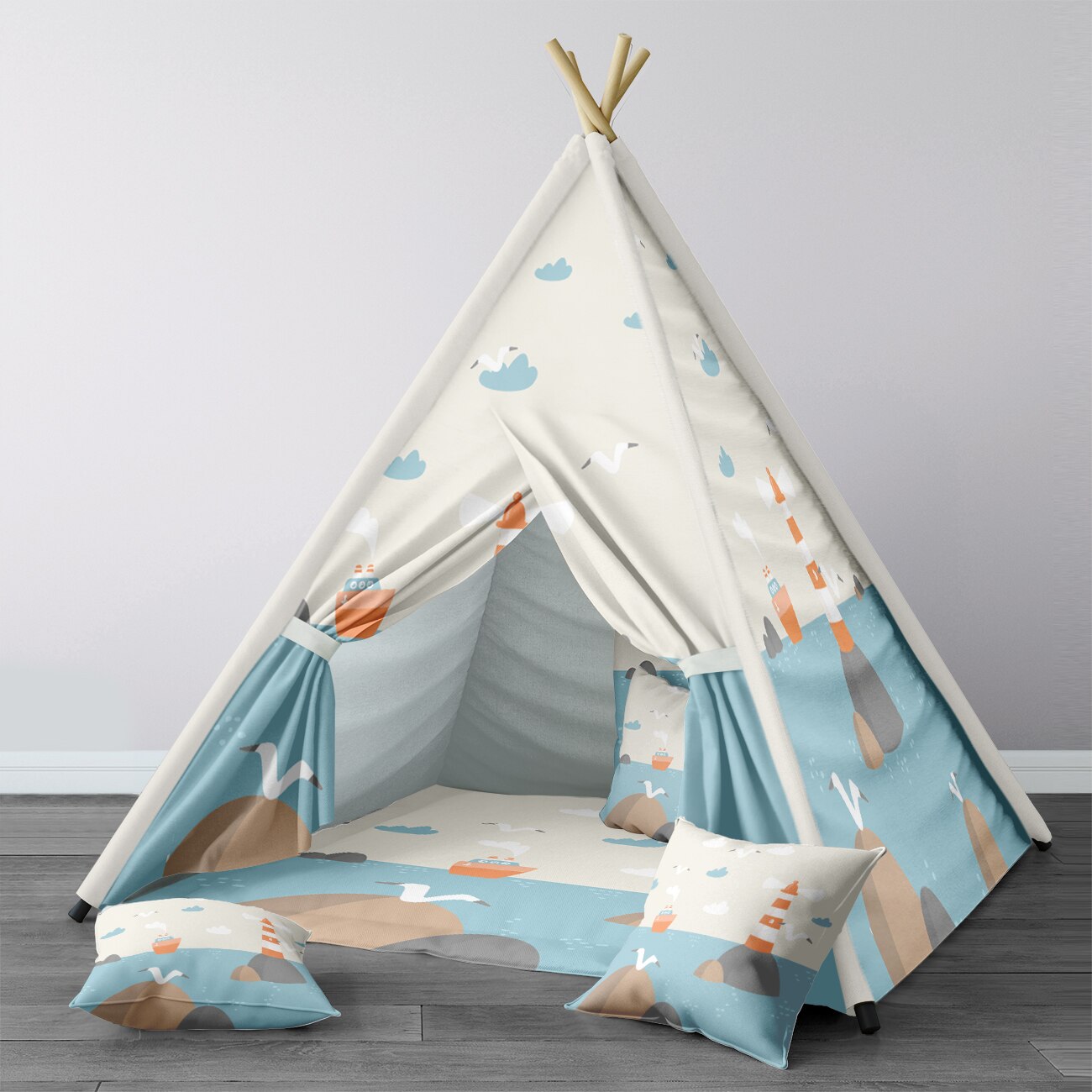 Spelen Tent Voor Kinderen Wigwam Draagbare Indoor Speeltuin Tenten Kinderen Slaapkamers Grijs Vuurtoren Meeuw Model 1341
