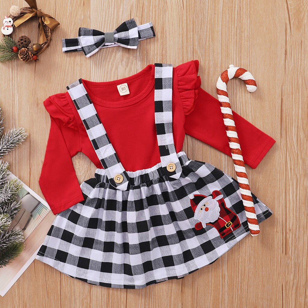 Enfant en bas âge bébé filles volants hauts + Plaid noël jarretelles jupes tenues юбка на малышей детские юбочки roupas de