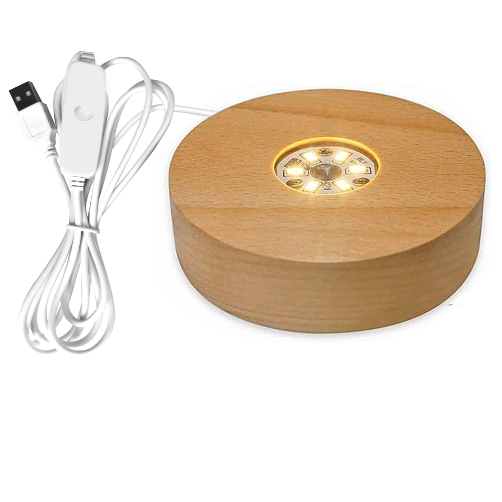 Luce notturna a portato ricaricabile base luminosa in legno Espositore rotante con telecomando per decorazioni per la casa in resina di cristallo e vetro: Beige