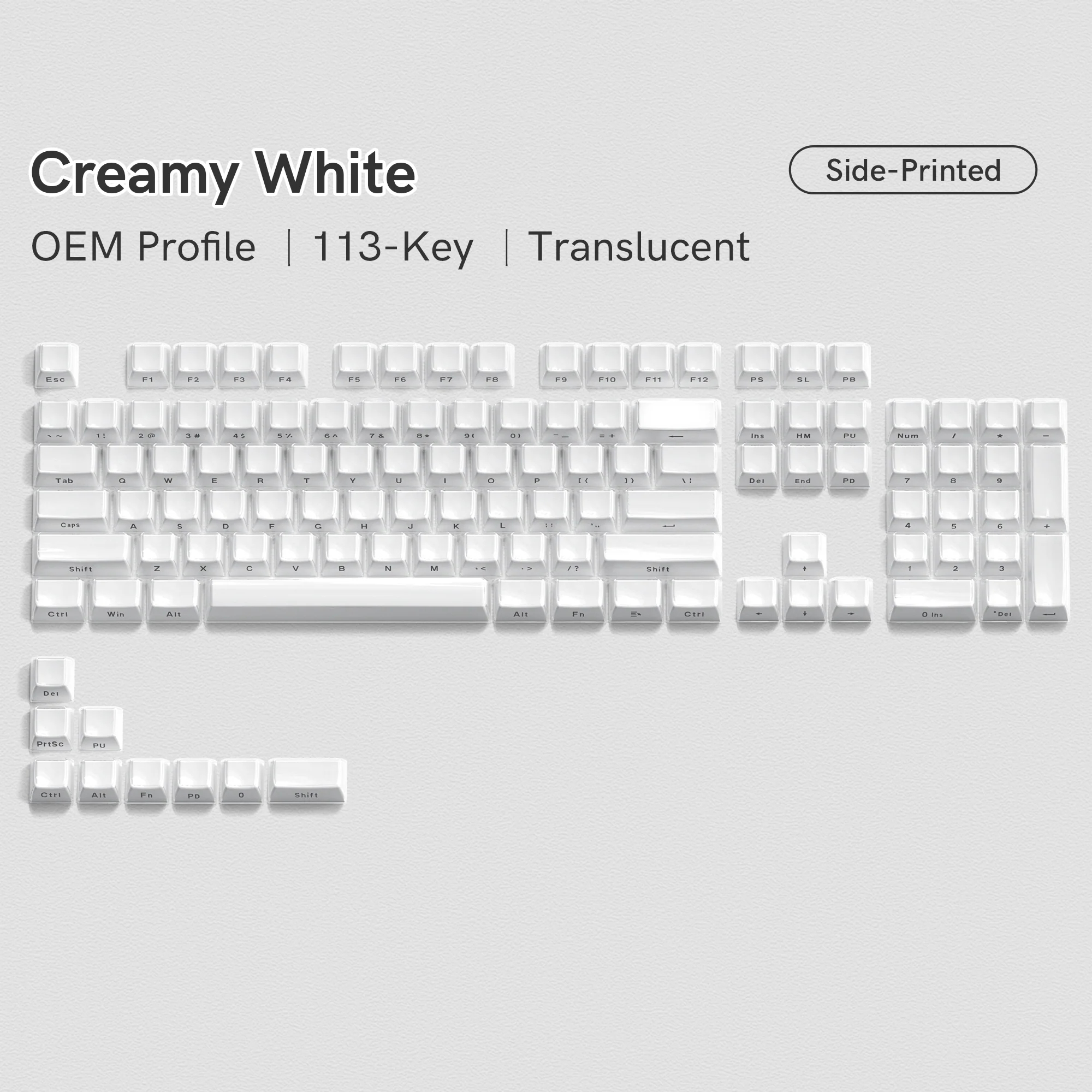 Womier White Crystal Jelly Keycaps Aangepaste zijkant bedrukte Keycaps 113 toetsen OEM-profiel voor Cherry MX Switches Mechanisch toetsenbord