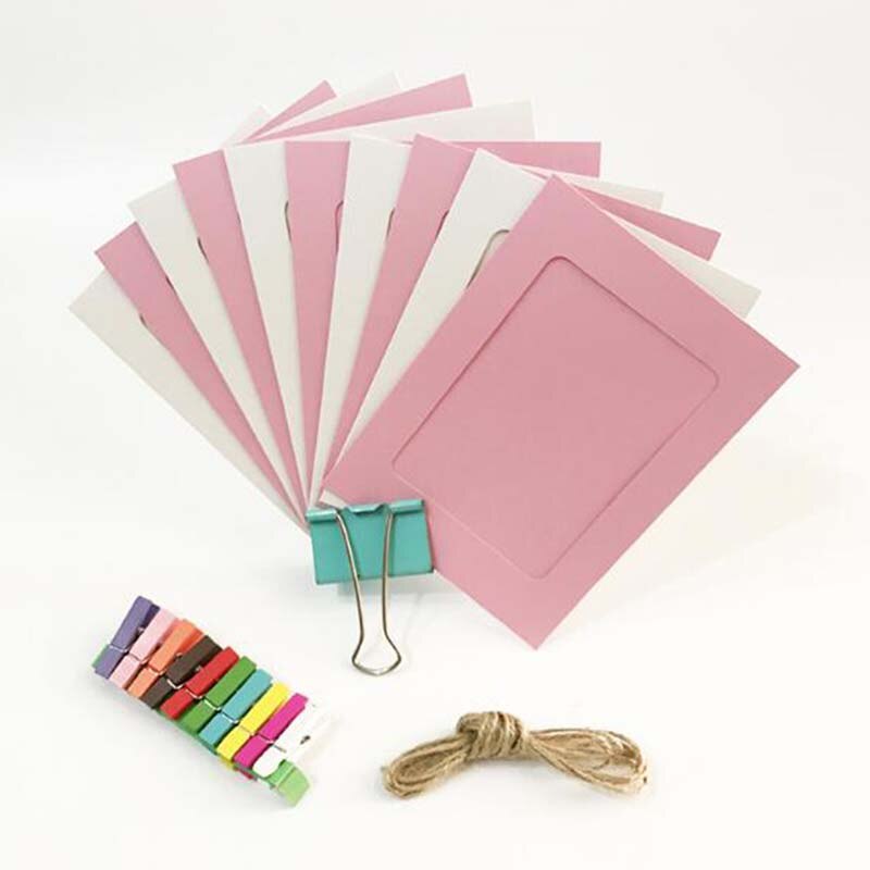 10 Pcs Combinatie Papier Fotolijst Met Clips En 2 M Touw 6 Inch Foto Muur Opknoping Foto Diy Thuis decoratie Fotoalbum: Pink