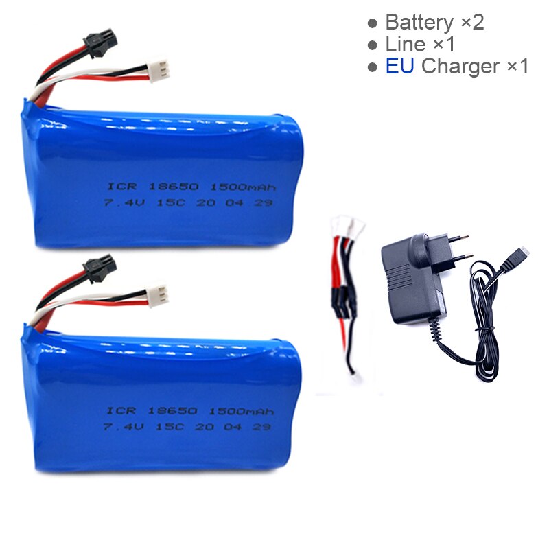 7.4V 1500mAh Lipo Battery for WPL MN99S D90 U12A S033g Q1 H101 7.4V 18650 SM Battery Rc Boats Cars Tanks Drones Parts: 2B 3in1 line EU Adp