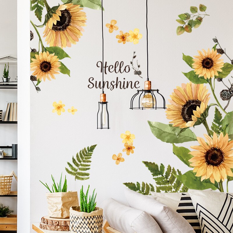 Wall Stickers Flowers for Living Room Home Wall Decorations Sunflower Decals Posters Self-adhesive Vinyl Wallpaper Murals