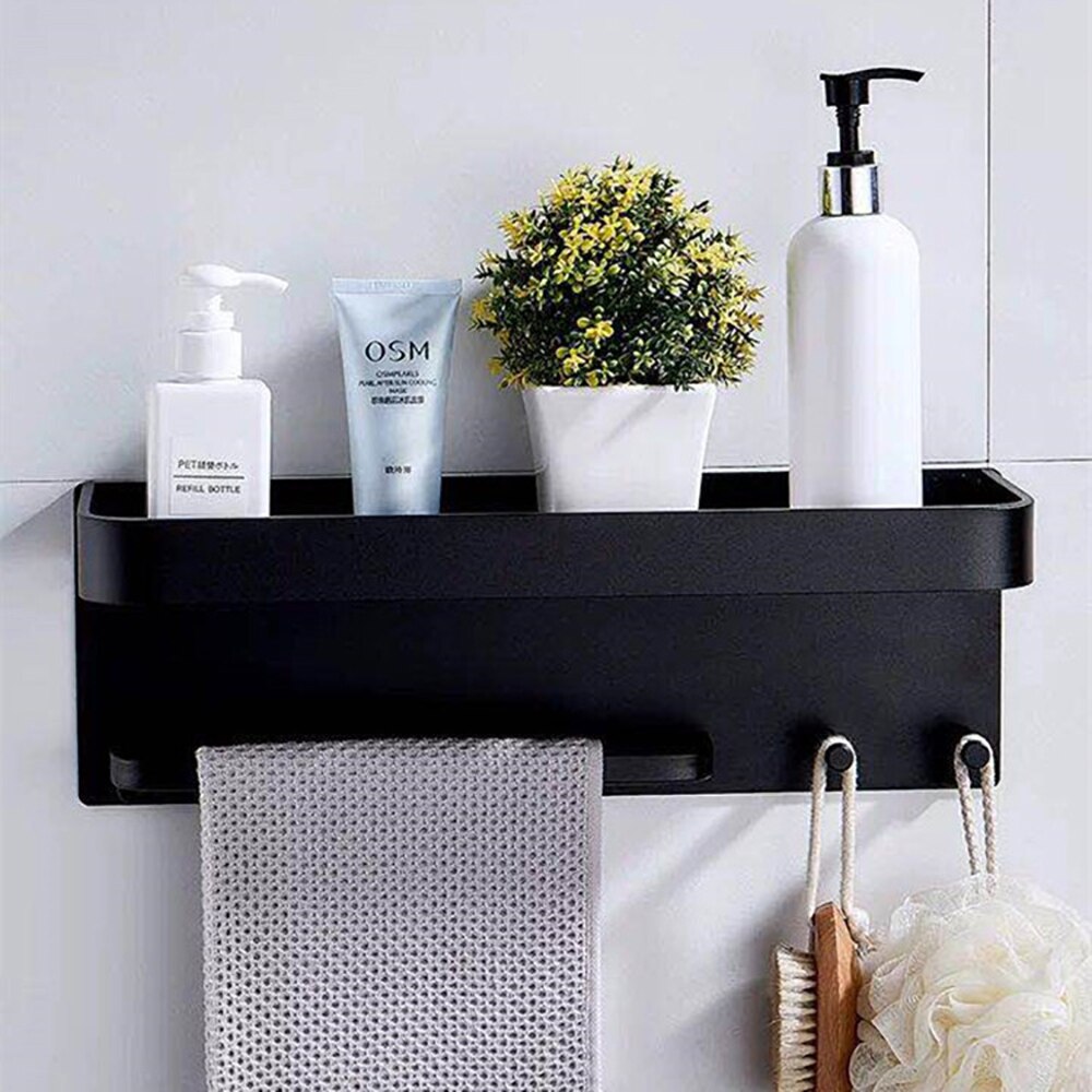 Wall Mount Shower Caddy Holder Bathroom Rack Towel Rail Self Adhesive Bathroom Storage Shelf Kitchen Organizer Rack Wall Shelf