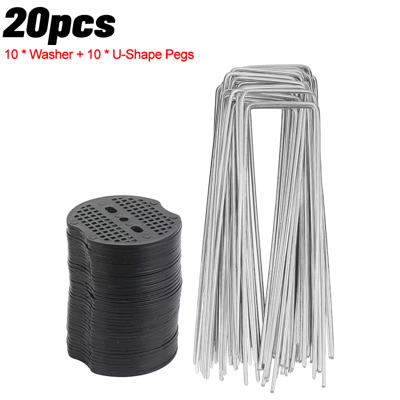 100/10pcs Metal Garden Stakes U-Shape Landscape Staple Ground Nail Fence Film Tents Securing Pegs Sod Pins Gardening Tools: light yellow