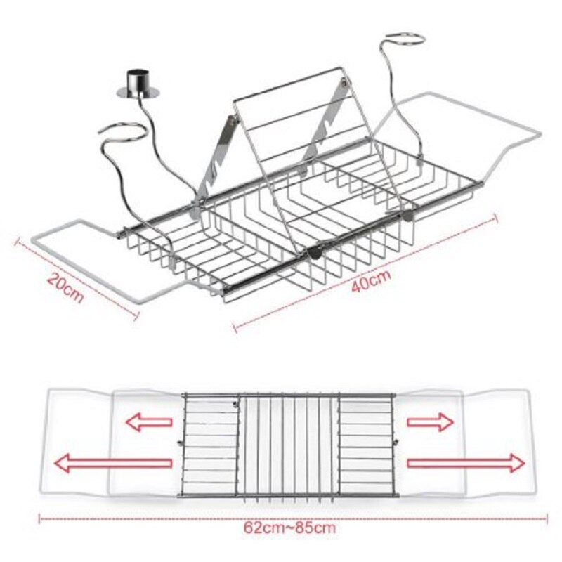 WBBOOMING Stainless Steel Bathtub Holder Tray Bath Caddy Extending Sides Reading Rack Tablet Phone Wine Glass Bathroom Tray