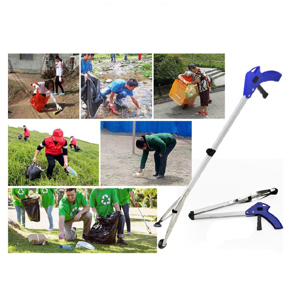 83cm Foldable Garbage Grabber Trash Picker Pick Gripper Reacher Tool (Blue): Default Title