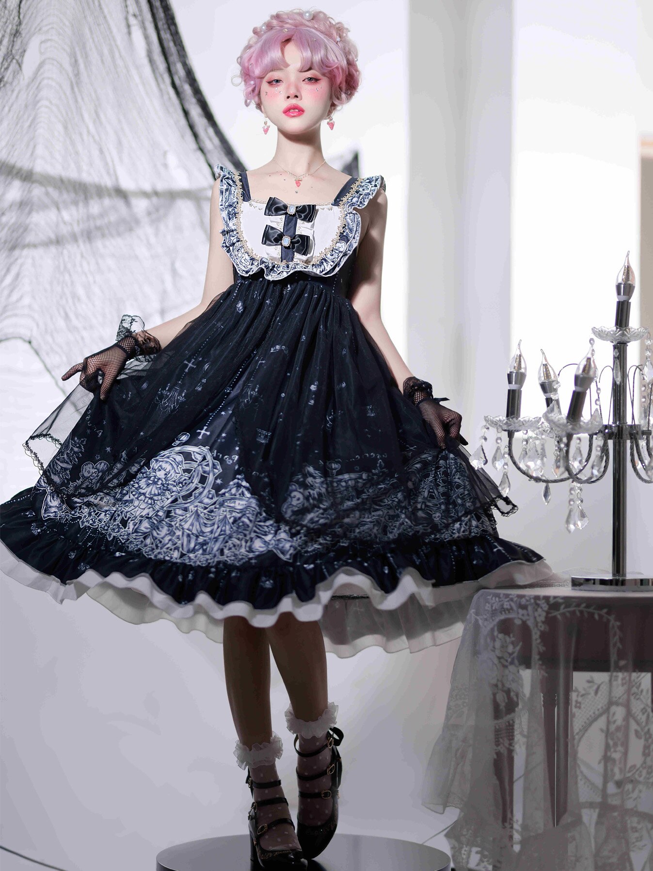Anbenser-vestido de corte gótico de Lolita para mujer, ropa sin mangas, estilo Kawaii, francés, Vintage, Jsk, Lolita: Negro