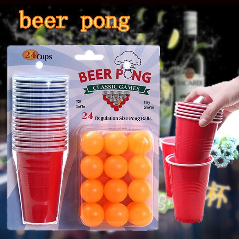 1 Set Entertainment Fun Party Drinking Game Drin koning Speelgoed Bordspel Bier Pong Kit 24 Pong Ballen en 24 rode Kopjes Party Game