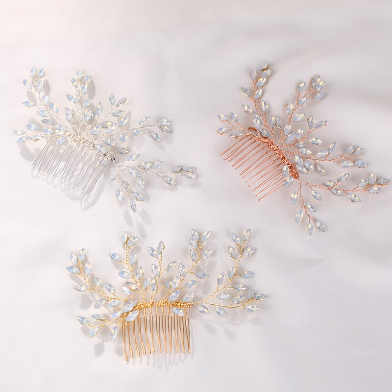 Rose Gold Crystal Wedding Hair Combs for Bridal Headpiece Hair Accessories Handmade Women Wedding Hair Jewelry FS248